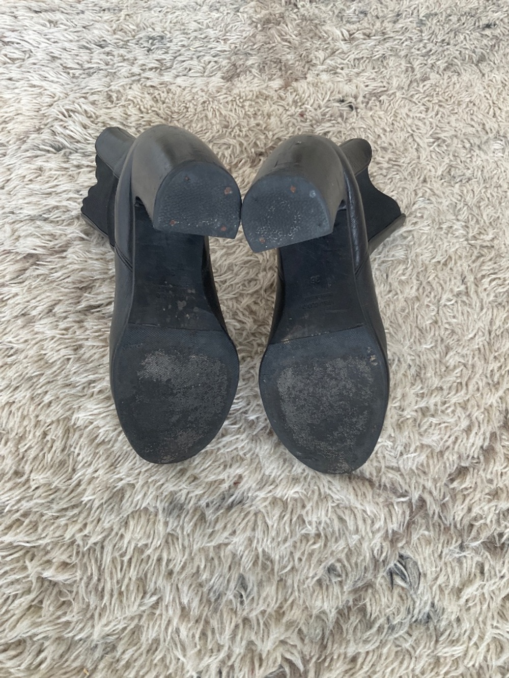 Black Vibram Style Heeled Leather Boots - Picture 12 of 14